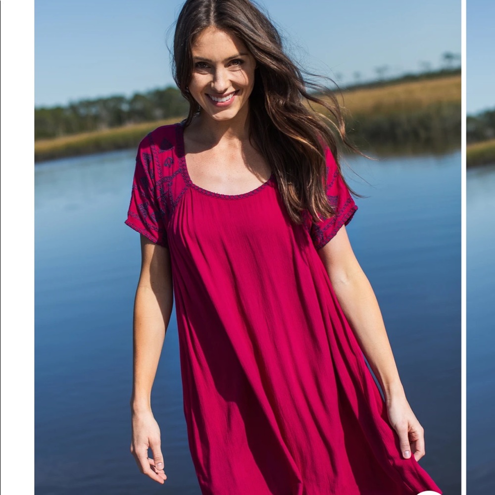 Magenta/Berry with Navy Embroidery Babydoll Swing Dress NEW WITH TAGS
